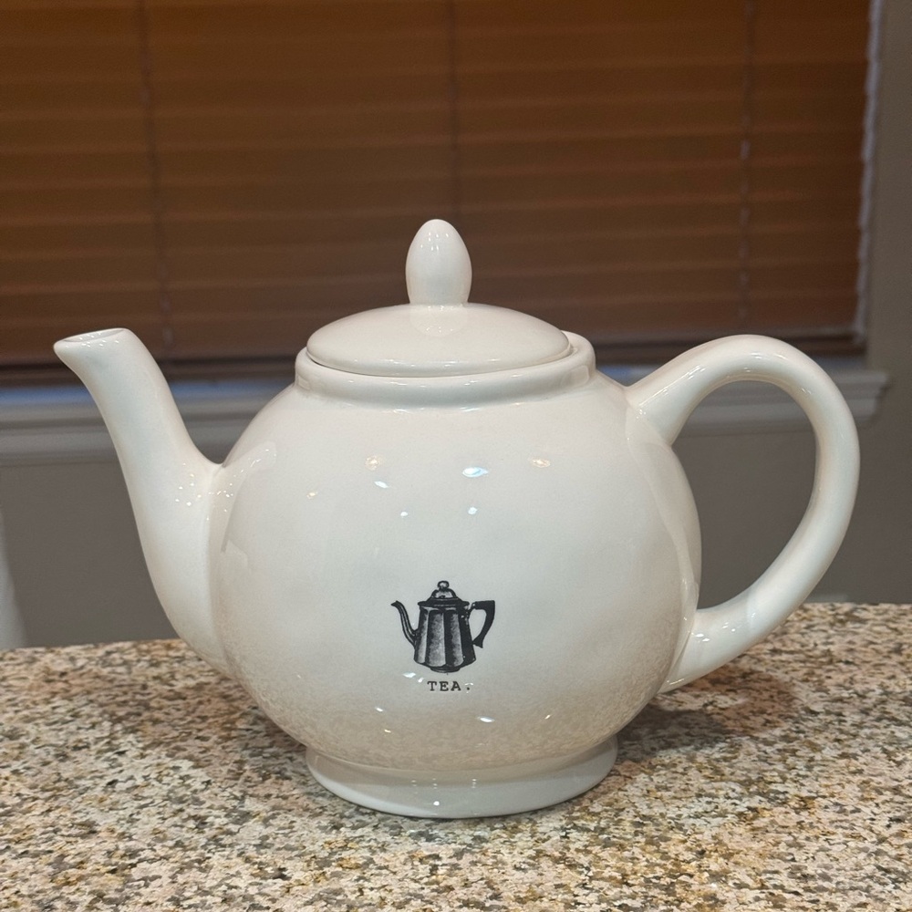 Rae Dunn Typewriter Font Artisan Tea Pot Dimpled Ivory 7" Tall Unused